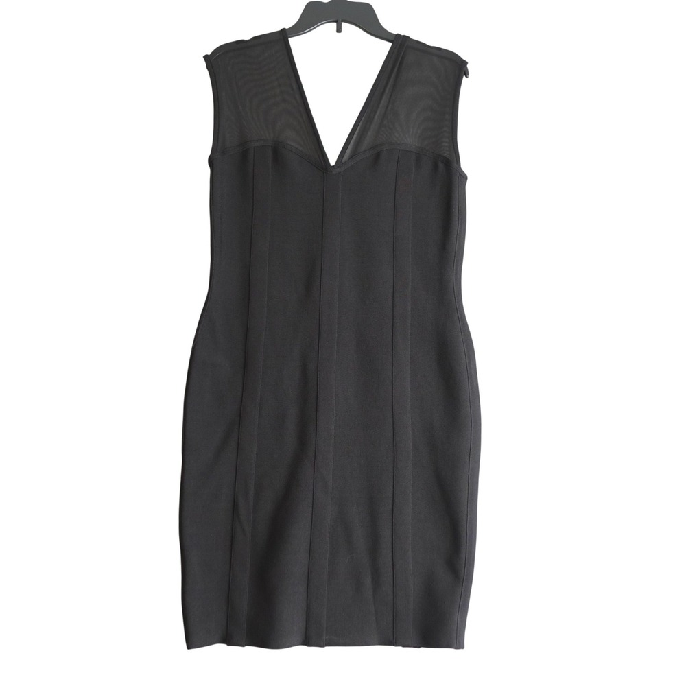 Vintage Y2K Cache Bandage Bodycon Dress Womens L Black Mesh V-Neck Mini LBD Club